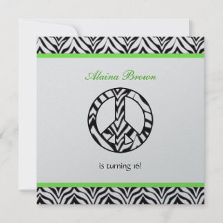 Zebra Print Peace Sign Birthday Party Invitation
