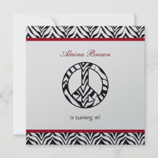 Zebra Print Peace Sign Birthday Party Invitation