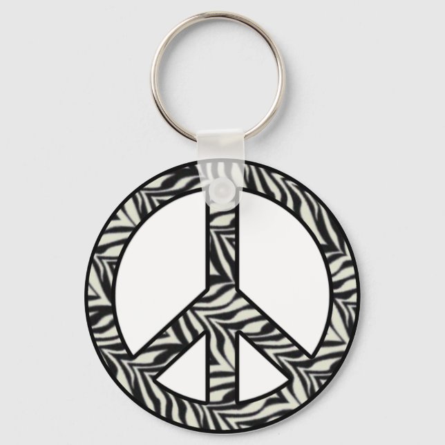 Zebra Print Peace Sign Keychain (Front)