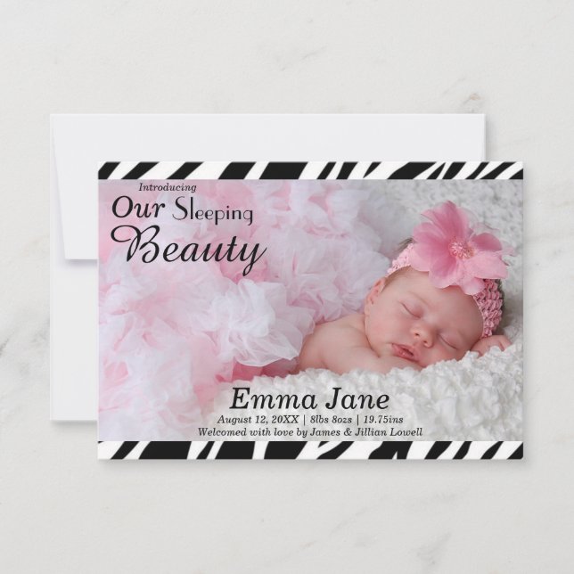 Zebra Print Photo - 3x5 Birth Announcement (Front)