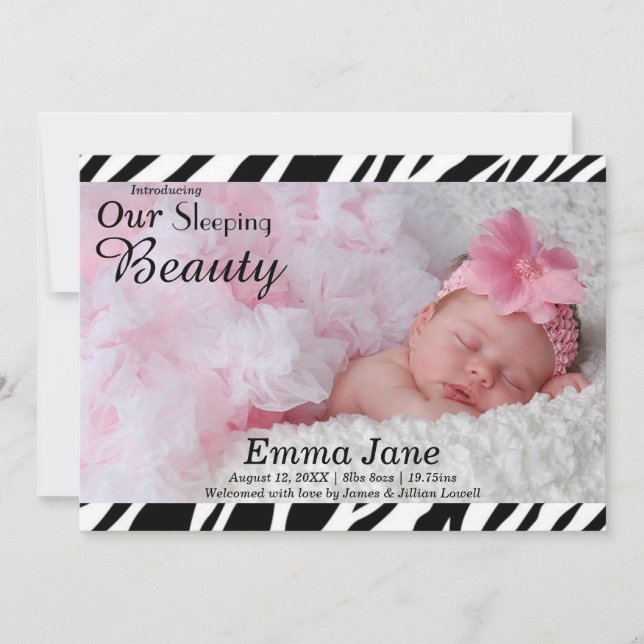 Zebra Print Photo - Birth Announcement (Front)