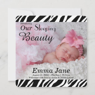 Zebra Print Photo Birth Announcement
