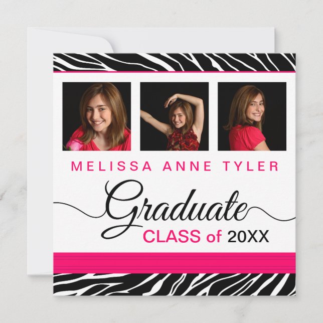 Zebra Print Photo Graduation Invitation (Front)