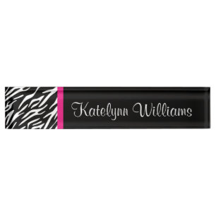 Zebra Print Pink Accent Monogram Desk Name Plate