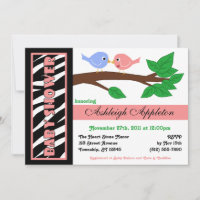 Zebra Print Pink Birdy Baby Shower Invitations