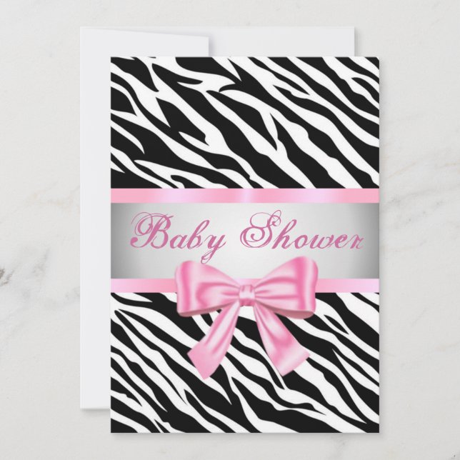 Zebra Print Pink Bow Baby Shower Invitation (Front)
