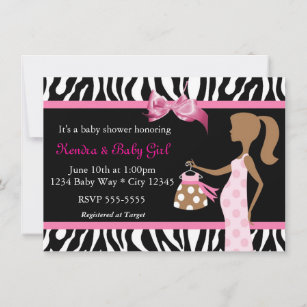 Zebra Print & Pink Bow Mod Mum Baby Girl Shower Invitation
