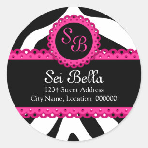 Zebra Print & Pink Lace Monogram Stickers