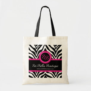 Zebra Print & Pink Lace Monogram Tote Bag