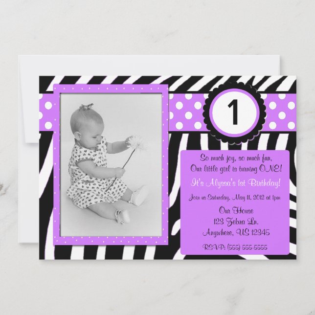 Zebra Print Purple Girls Birthday Invitation (Front)