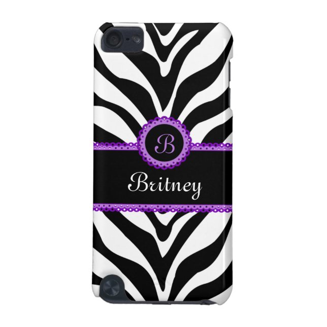 Zebra Print Purple Lace Monogram iPod Touch Case (Back)