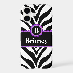 Zebra Print Purple Lace Monogram Name