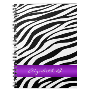 Zebra Print Purple Stripe Personalised Notebook