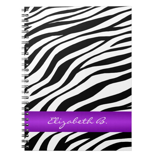 Zebra Print Purple Stripe Personalised Notebook (Front)