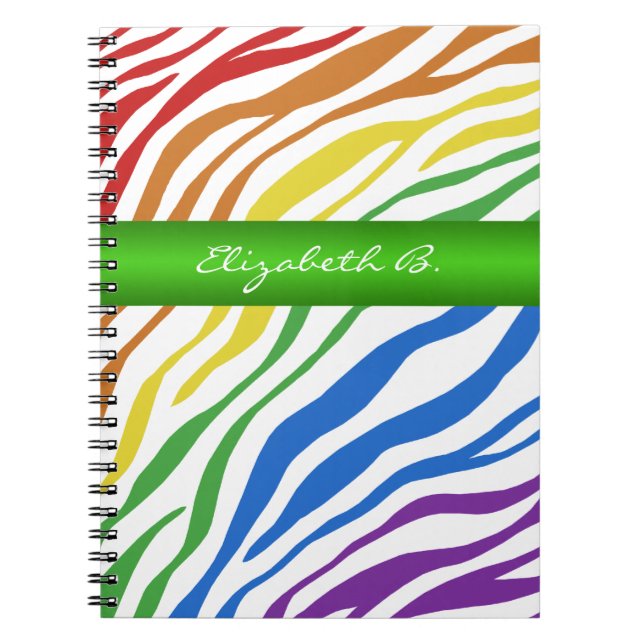 Zebra Print Rainbow Green Personalized Notebook (Front)