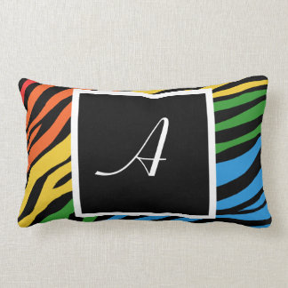 Zebra Print Rainbow Mix Monogram Lumbar Pillow