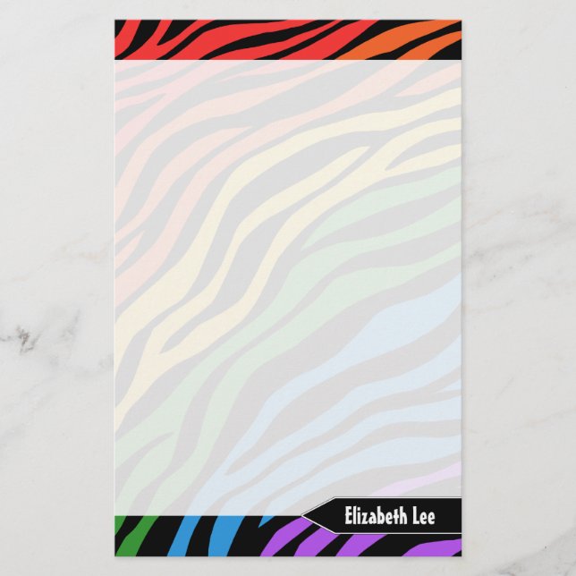 Zebra Print Rainbow Mix Personalised Stationery (Front)