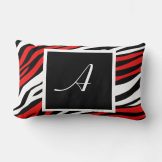 Zebra Print Red Mix Monogram Lumbar Pillow