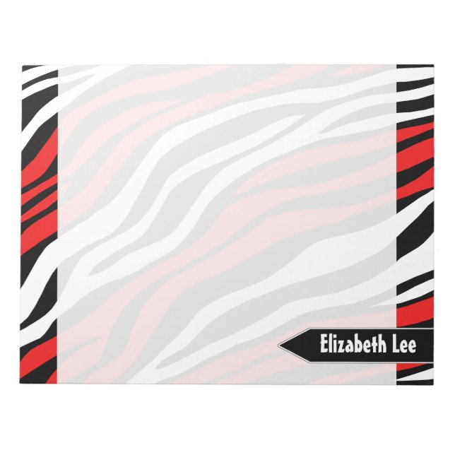 Zebra Print Red Mix Personalised Notepad (Front)
