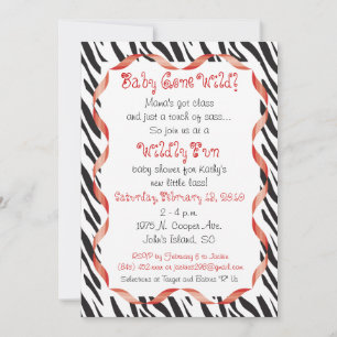 Zebra Print & Red Ribbon Baby Shower Invitation