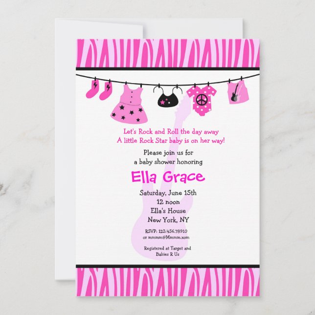 Zebra print Rock Star Baby Shower Invitaitons Invitation (Front)