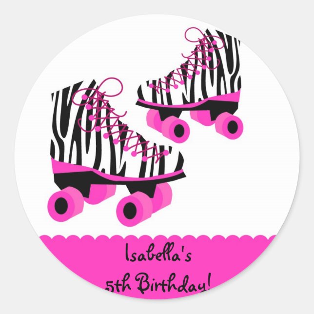 Zebra Print Roller Skates Birthday Favour Stickers (Front)