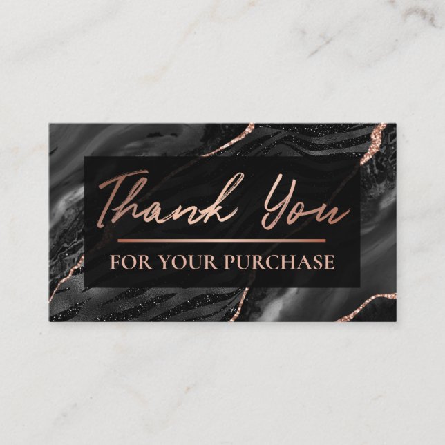Zebra Print Rose Gold Thank You For Your Purchase Business Card (Front)