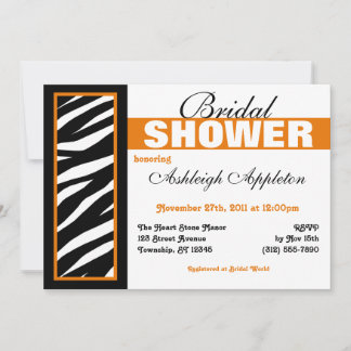 Zebra Print Side Orange Bridal Shower Invitations