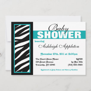 Zebra Print Side Teal Baby Shower Invitations
