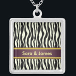 Zebra Print Silver Plated Necklace<br><div class="desc">We've designed this one with a dramatic black and white zebra print background and amethyst text bar.  These wonderful personalised necklaces make excellent wedding party thank you gifts!</div>
