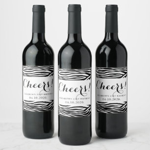 Zebra Print, Stripes, Black And White, Birthday Wine Label