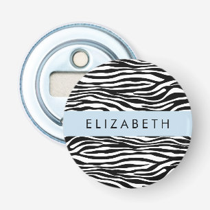 Zebra Print, Stripes, Black And White, Your Name Bottle Opener