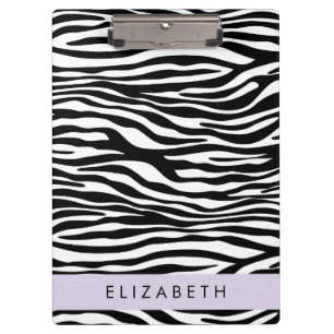 Zebra Print, Stripes, Black And White, Your Name Clipboard