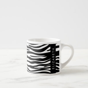 Zebra Print, Stripes, Black And White, Your Name Espresso Cup