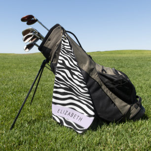 Zebra Print, Stripes, Black And White, Your Name Golf Towel