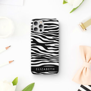 Zebra Print, Stripes, Black And White, Your Name iPhone 16 Case