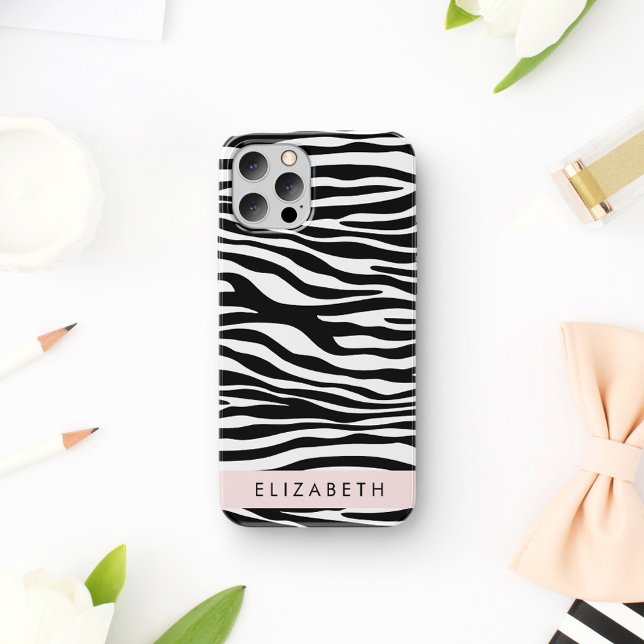 Zebra Print, Stripes, Black And White, Your Name iPhone 16 Case (Creator Uploaded)