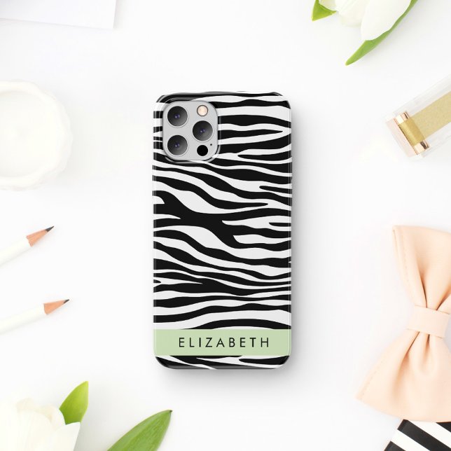 Zebra Print, Stripes, Black And White, Your Name iPhone 16 Case (Creator Uploaded)