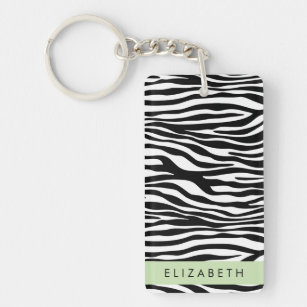 Zebra Print, Stripes, Black And White, Your Name Key Ring