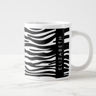 Zebra Print, Stripes, Black And White, Your Name Large Coffee Mug