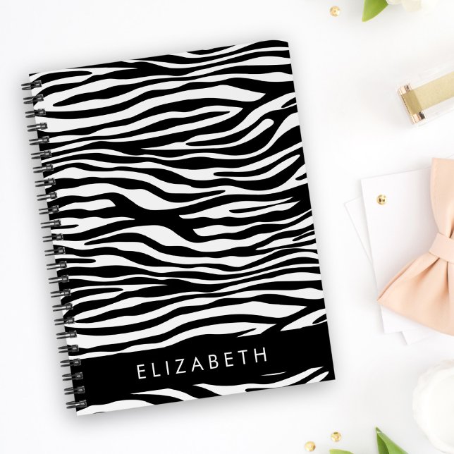 Zebra Print, Stripes, Black And White, Your Name Notebook (Creator Uploaded)