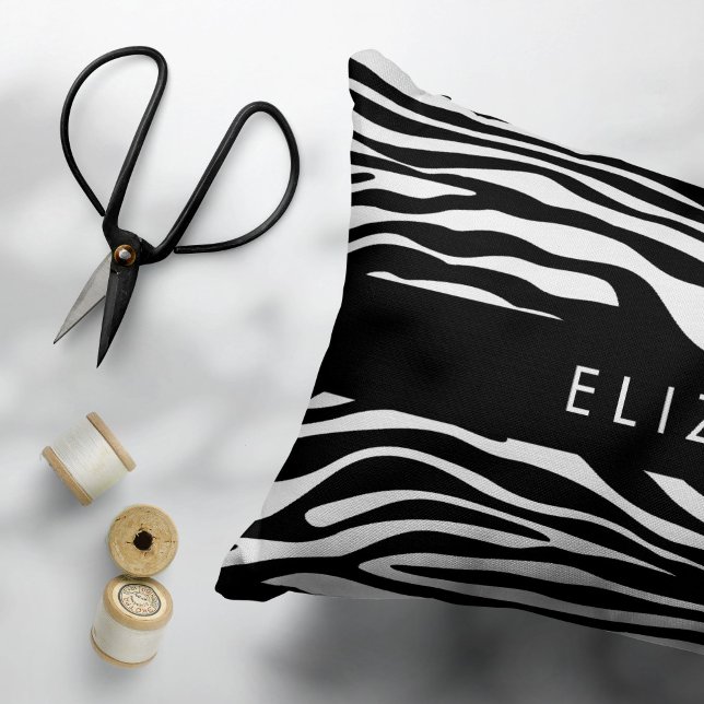 Zebra Print, Stripes, Black And White, Your Name Pillowcase (Creator Uploaded)