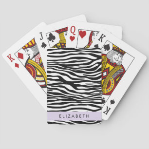 Zebra Print, Stripes, Black And White, Your Name Playing Cards