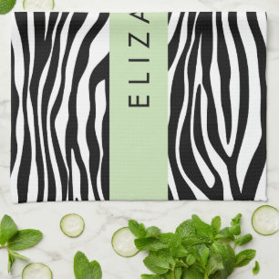 Zebra Print, Stripes, Black And White, Your Name Tea Towel