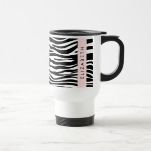 Zebra Print, Stripes, Black And White, Your Name Travel Mug