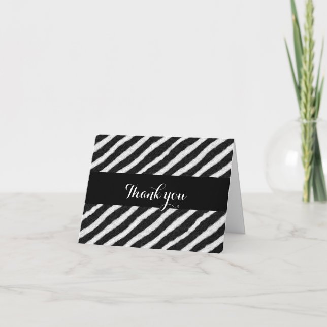 Zebra Print Stripes Black & White Thank You Card (Front)