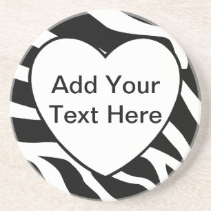 Zebra Print Stripes White Heart Coaster