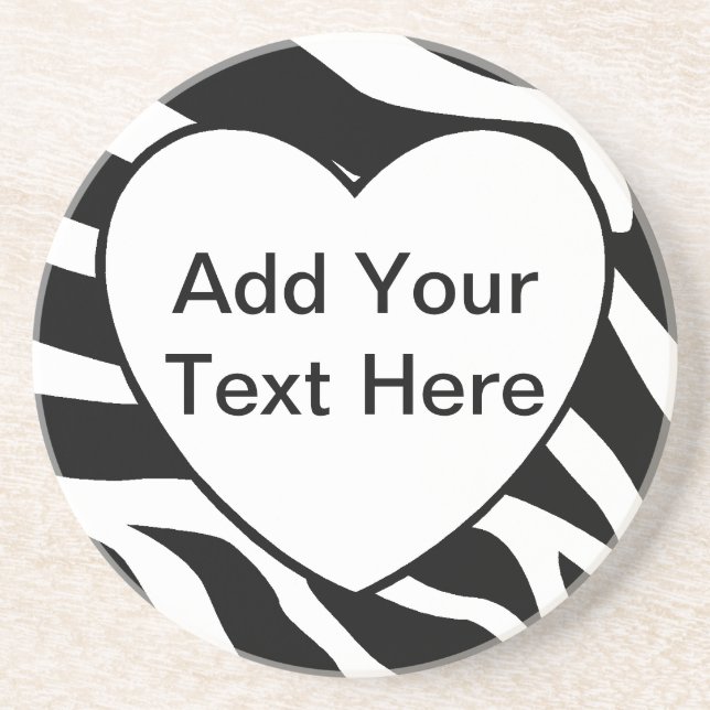 Zebra Print Stripes White Heart Coaster (Front)