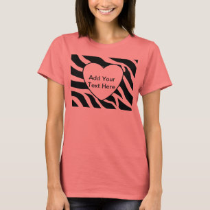 Zebra Print Stripes White Heart T-Shirt