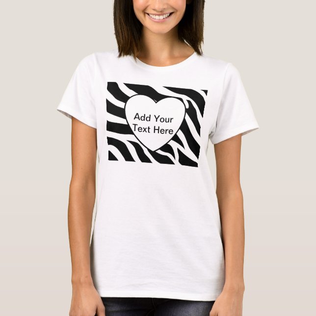 Zebra Print Stripes White Heart T-Shirt (Front)